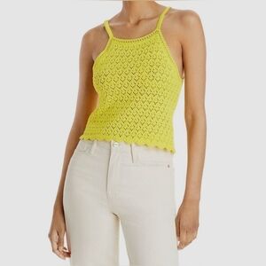 French Connection Bright Yellow Crochet crop Tank Top NWT  S